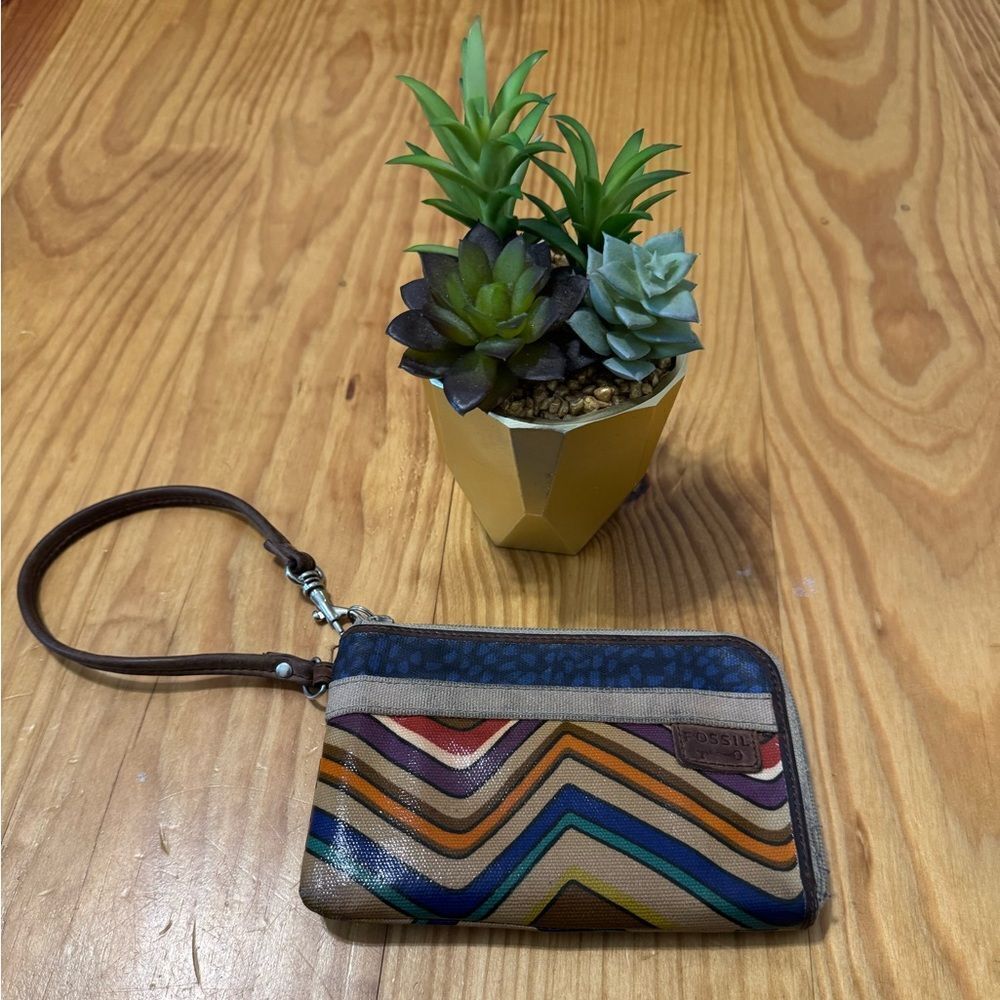 Fossil Womens Small Vinyl Zip Coin Card Holder Purse Stripes